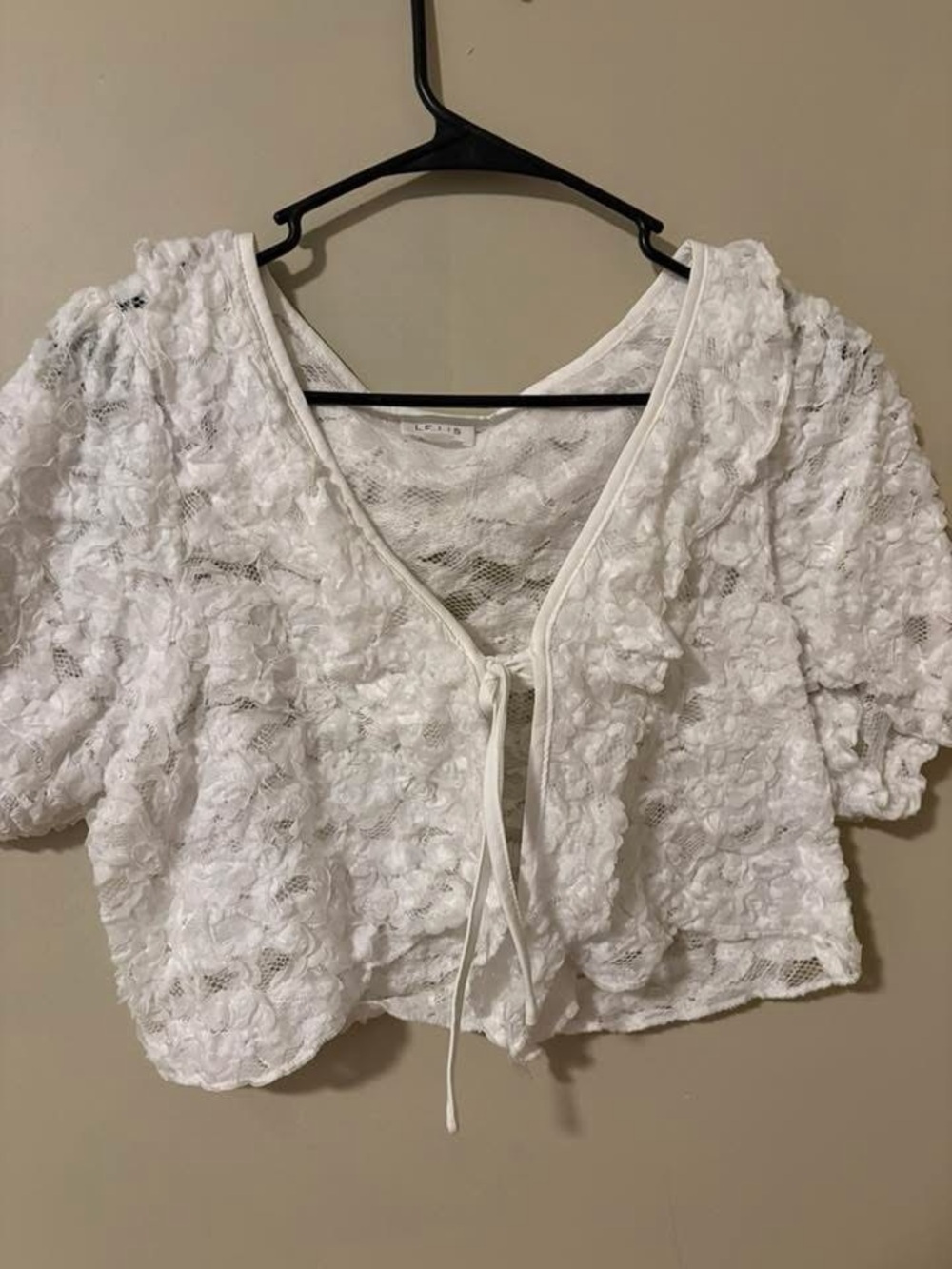 Lace Tie-Front Cropped Blouse - White